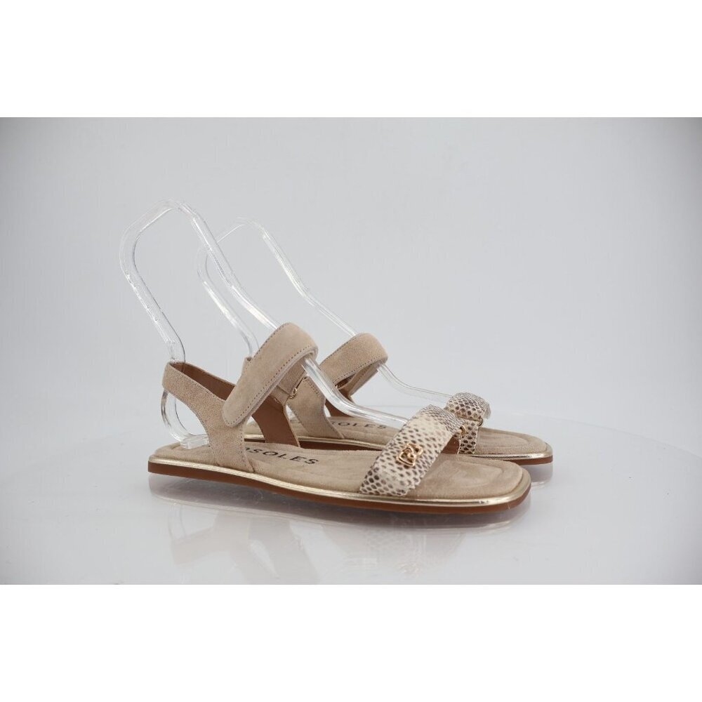 Aerosoles Bruna Sandals Womens Size 7.5 Beige Snake Print Slingback Leather Flat